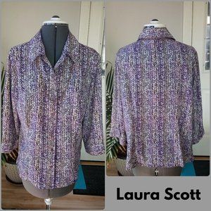Laura Scott Purple/Tan Print Button Down Blouse